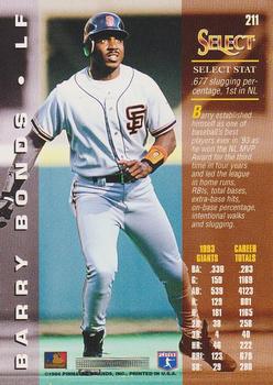 1994 Select #211 Barry Bonds Back
