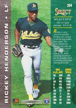 1994 Select #254 Rickey Henderson Back