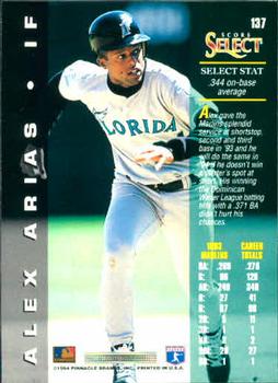 1994 Select #137 Alex Arias Back