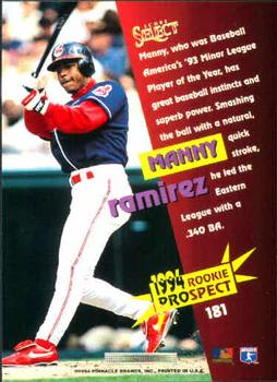 1994 Select #181 Manny Ramirez Back