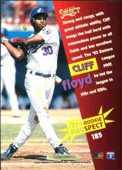 1994 Select #185 Cliff Floyd Back