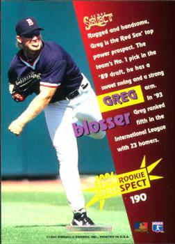 1994 Select #190 Greg Blosser Back