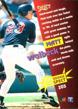 1994 Select #203 Matt Walbeck Back