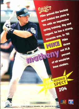 1994 Select #204 Mike Matheny Back