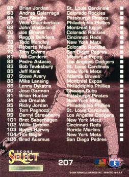 1994 Select #207 NL Team Checklist 1 Back