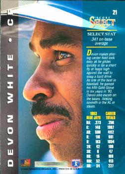 1994 Select #21 Devon White Back