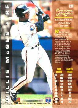 1994 Select #221 Willie McGee Back