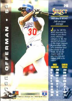 1994 Select #246 Jose Offerman Back