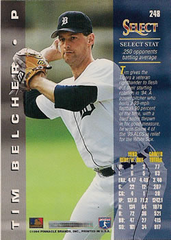 1994 Select #248 Tim Belcher Back