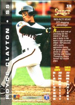 1994 Select #278 Royce Clayton Back