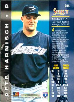 1994 Select #284 Pete Harnisch Back