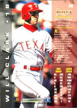 1994 Select #319 Will Clark Back