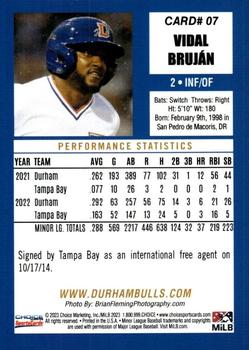 2023 Choice Durham Bulls #07 Vidal Brujan Back