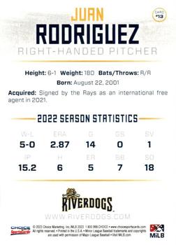 2023 Choice Charleston RiverDogs #13 Juan Rodriguez Back