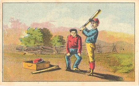 1880 Gold Medal Coffee Series Baseball Comics (H804-33) #NNO Batter and catcher, bat and box on ground Front