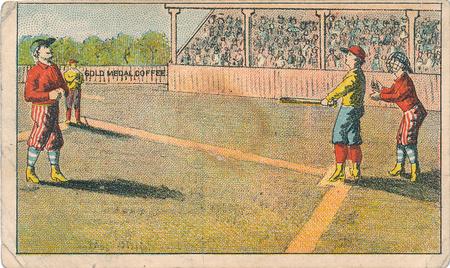 1880 Gold Medal Coffee Series Baseball Comics (H804-33) #NNO Grandstand in rear; four players Front