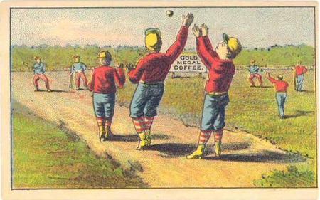 1880 Gold Medal Coffee Series Baseball Comics (H804-33) #NNO Two of three players about to catch airborne ball Front