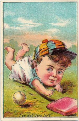 1889 Tobin Lithographs Baby Talk Series Baseball Comics (H804-1A) #NNO I'se dot dere fir't. Front