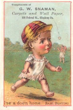 1889 Tobin Lithographs Baby Talk Series Baseball Comics (H804-1B) #NNO I'se a doe'n home. Baby Bunting Front