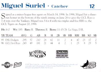 1997 Best Princeton Devil Rays #12 Miguel Suriel Back