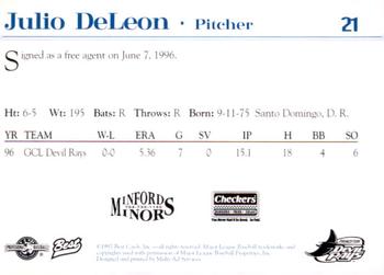1997 Best Princeton Devil Rays #21 Julio DeLeon Back