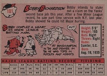 1958 Topps #101 Bobby Richardson Back