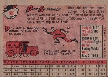 1958 Topps #106 Dick Schofield Back