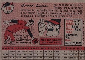 1958 Topps #110 Johnny Logan Back