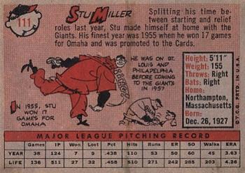 1958 Topps #111 Stu Miller Back