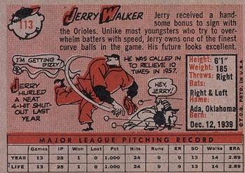 1958 Topps #113 Jerry Walker Back