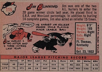 1958 Topps #115 Jim Bunning Back