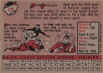 1958 Topps #116 Dave Philley Back