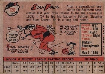 1958 Topps #126 Stan Palys Back