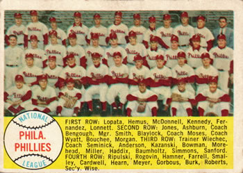 1958 Topps #134 Philadelphia Phillies Front
