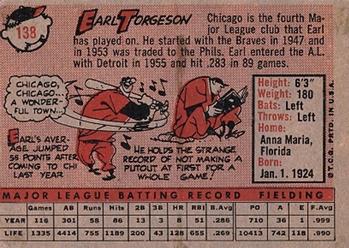 1958 Topps #138 Earl Torgeson Back
