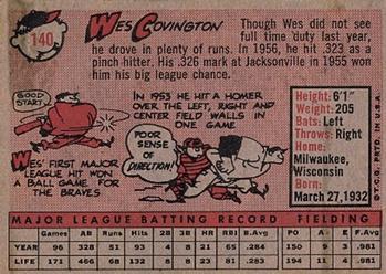 1958 Topps #140 Wes Covington Back