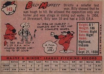 1958 Topps #143 Billy Muffett Back