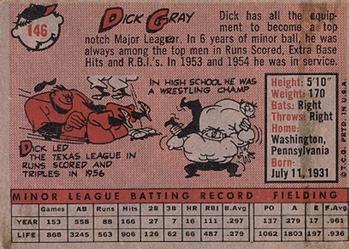 1958 Topps #146 Dick Gray Back