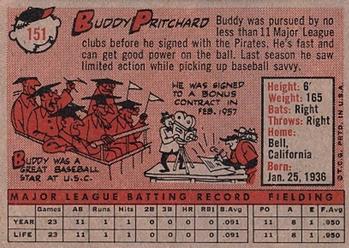 1958 Topps #151 Buddy Pritchard Back