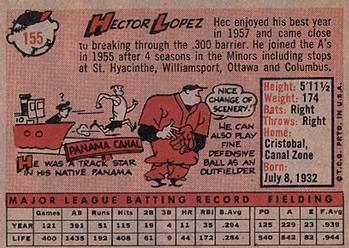 1958 Topps #155 Hector Lopez Back