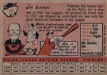 1958 Topps #15 Jim Lemon Back