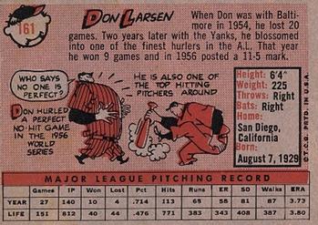 1958 Topps #161 Don Larsen Back