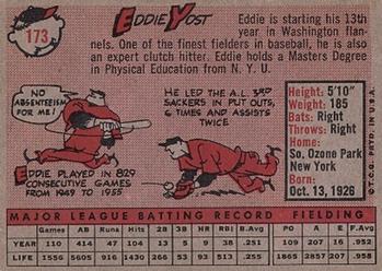 1958 Topps #173 Eddie Yost Back