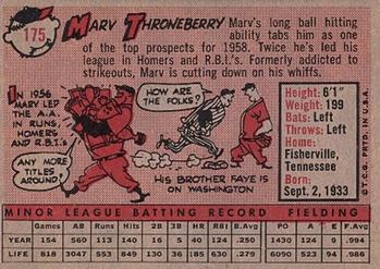 1958 Topps #175 Marv Throneberry Back