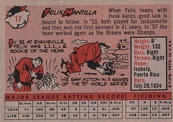 1958 Topps #17 Felix Mantilla Back