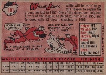 1958 Topps #181 Willie Jones Back