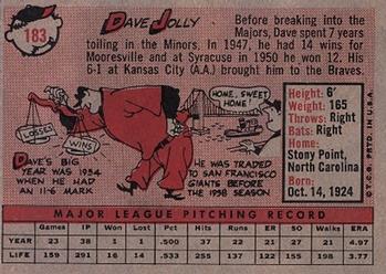 1958 Topps #183 Dave Jolly Back