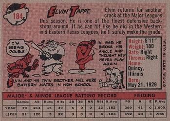 1958 Topps #184 Elvin Tappe Back