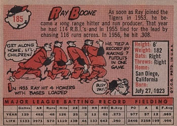 1958 Topps #185 Ray Boone Back