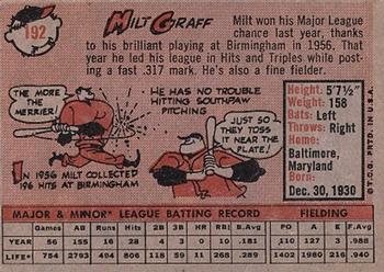 1958 Topps #192 Milt Graff Back